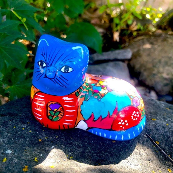 Tonala Mexican Pottery Hand Painted Cat Folk Art - Picture 1 of 5